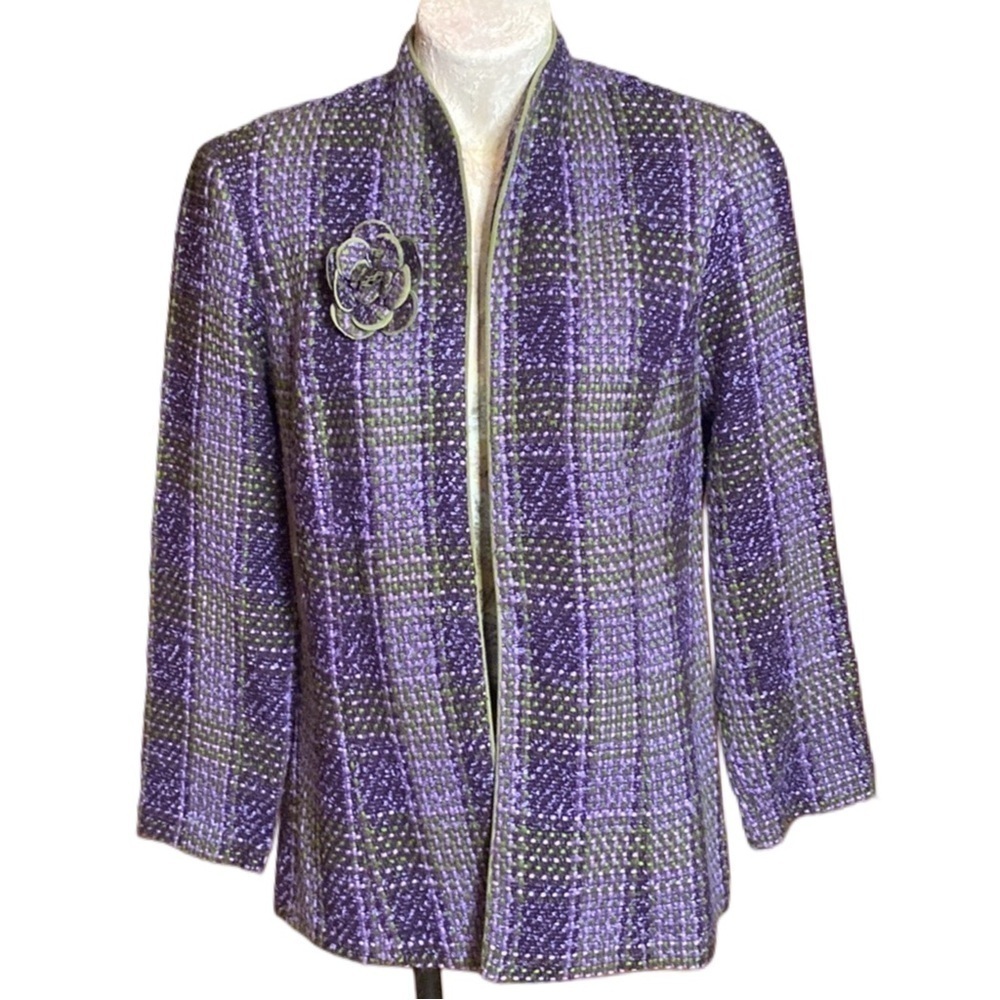 Jessica Howard Tweed Purple Green textured Blazer Jacket tartan plaid Sz 12